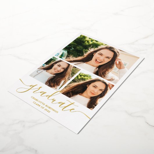 Gold white afstuderen script 3 foto's afstuderen folie uitnodiging (Gedraaid)