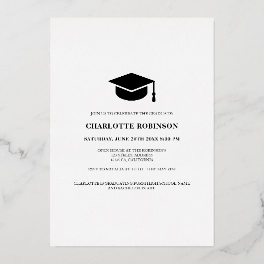 Gold white afstuderen script 3 foto's afstuderen folie uitnodiging (Achterkant)