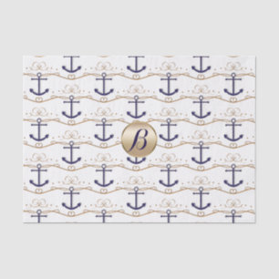 Gold White Anchors Nautical Monogram Moderne Party Tissuepapier