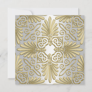 Gold White Art Deco Damask Baby shower Kaart