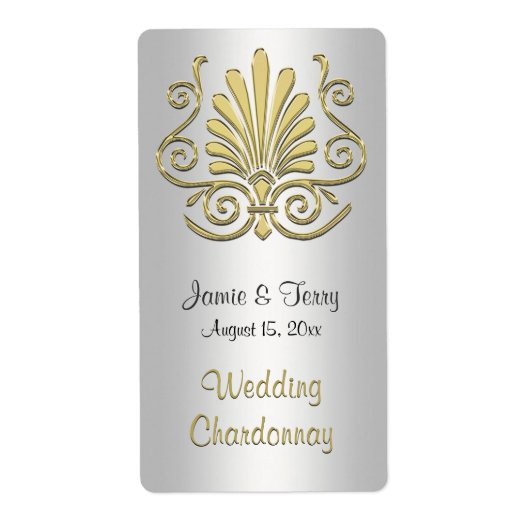 Gold White Art Deco Damask Party Vin Étiquette 2 (Devant)