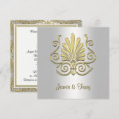 Gold White Art Deco Damask Wedding Invite 2 Kaart (Voorkant / Achterkant)