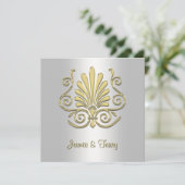 Gold White Art Deco Damask Wedding Invite 2 Kaart (Staand voorkant)