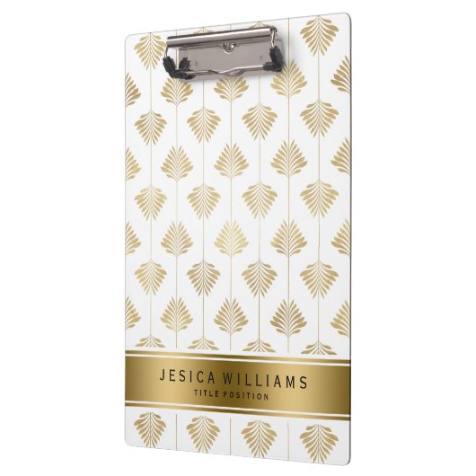 Gold & White Art-Deco Leafs Pattern Klembord (Links)
