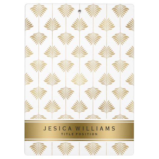 Gold & White Art-Deco Leafs Pattern Klembord (Achterkant)