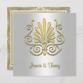 Gold White Art Deco Mariage damassé Invitation 2 (Devant / Derrière)