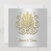 Gold White Art Deco Mariage damassé Invitation 2 (Devant)