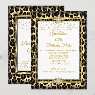 Gold White Black Animal Print Birthday party Kaart