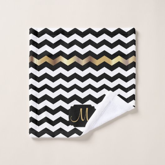 Gold, White & Black Chevron Design (Gant de toilette)
