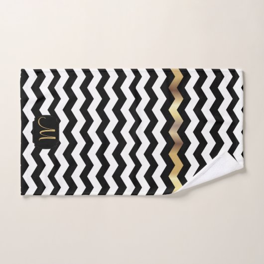 Gold, White & Black Chevron Design (Serviette à main)