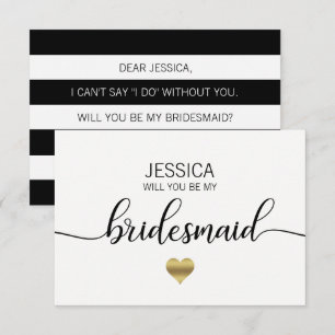 Gold White Black word je mijn Bridesmaid? Kaart