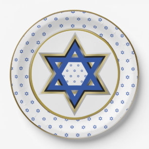 Gold White Blue Star van David Gold Ring Trim Papieren Bordje