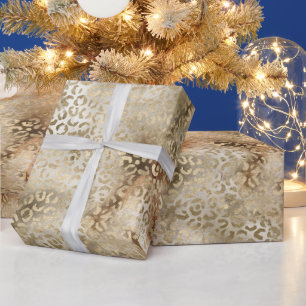 Gold White Brown Leopard Print Cadeaupapier