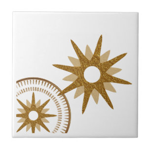 Gold & White Celestial Starburst Design Tegeltje