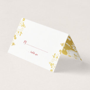 Gold & White Cherry Blossom Oriental Wedding Visitekaartjes