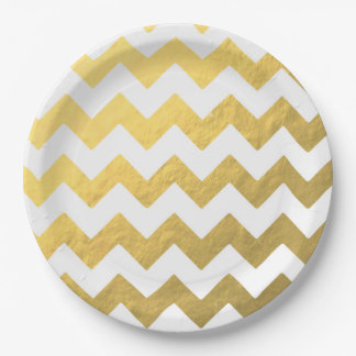 Gold & White Chevron Paper Borden 9' Papieren Bordje