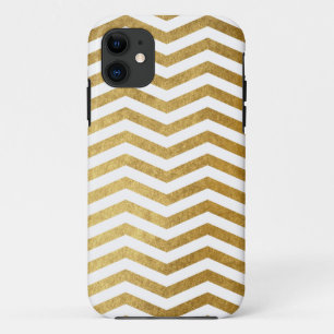 Gold White Chevron Pattern iPhone 11 Hoesje
