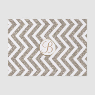 Gold White Chevron Print Monogram Letter-Initiaal Tissuepapier
