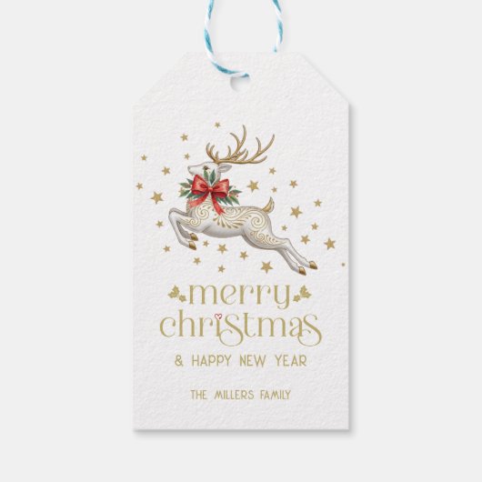 Gold White Christmas Reindeer Cadeaulabel (Achterkant)