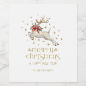 Gold White Christmas Reindeer Wijn Etiket (Enkel label)