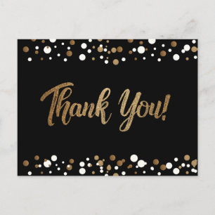Gold White confetti zwart bedankt Briefkaart