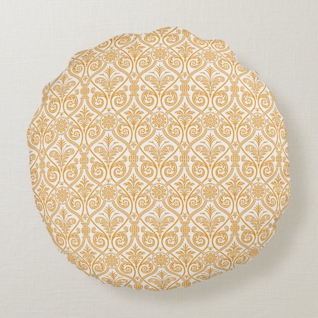 Gold & White Damask Round Pillow Rond Kussen (Achterkant)