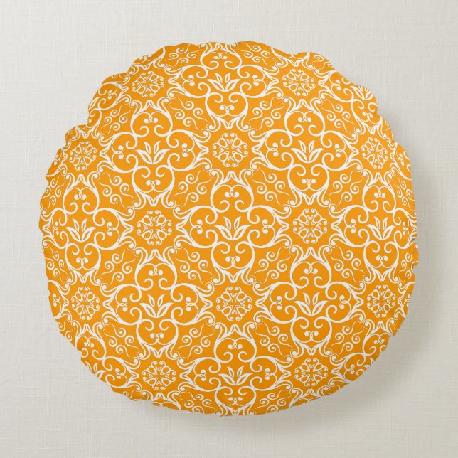 Gold & White Damask Round Pillow Rond Kussen (Voorkant)