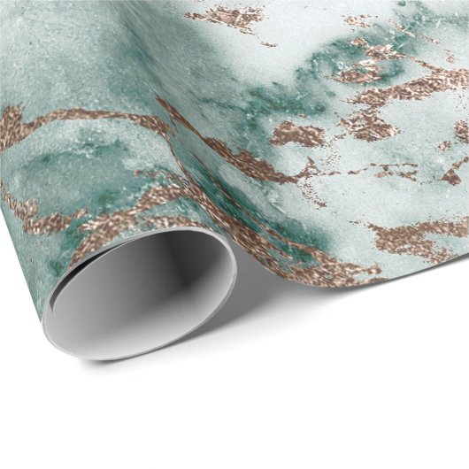 Gold White Deep Green Marble Stone Grey Blauwgroen Cadeaupapier (Rol Hoek)