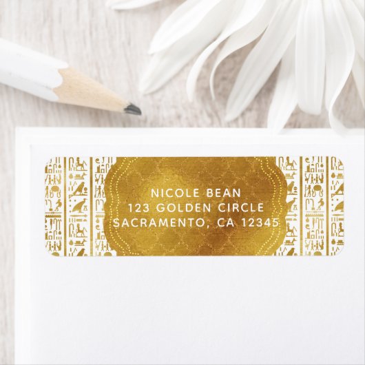 Gold White Egyptian Eye Glam Modern Weddenschap Etiket (Insitu)