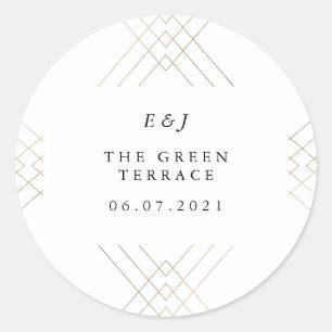 Gold White Elegance Diamond Geo Deco Wedding Ronde Sticker