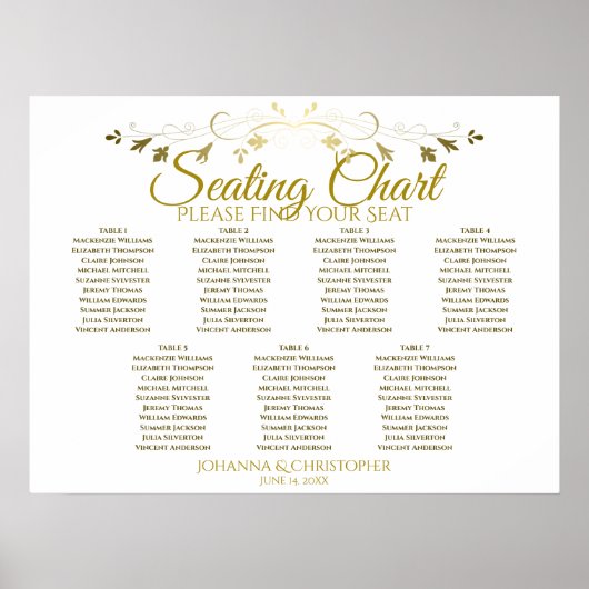Gold & White Elegant 7 Table Mariage Tableau de si (Devant)