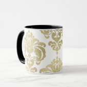 Gold & White Elegant Chic Damask Patroon Mok (Voorkant links)