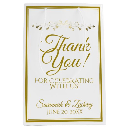Gold & White Elegant Flourish Weddenschap Hartelij Medium Cadeauzakje (Voorkant)