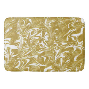 Gold & White Elegant Glam Marble Swirl Badmat