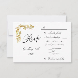 Gold White Elegant Glamoureuze Weduwschap RSVP Kaartje