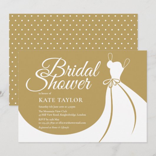 Gold White Elegant Gown Bridal Douche Invitation (Devant / Derrière)