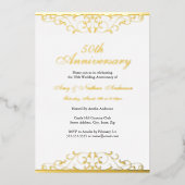 Gold White Elegant Swirl 50th Wedding Anniversary Folie Uitnodiging (Voorkant)