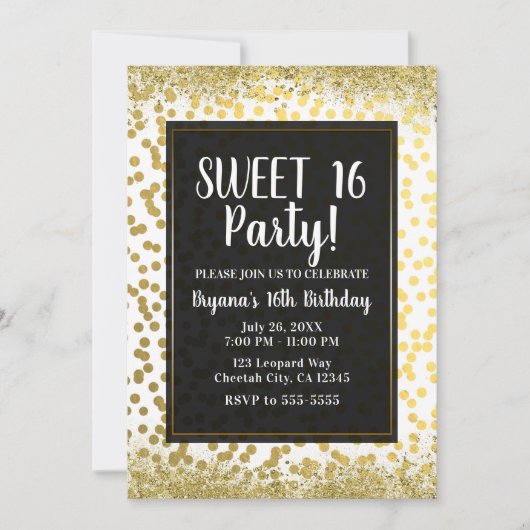 Gold White en Black Folie Confetti Modern Party Kaart (Voorkant)