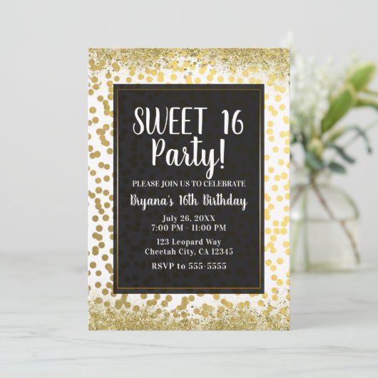 Gold White en Black Folie Confetti Modern Party Kaart (Staand voorkant)