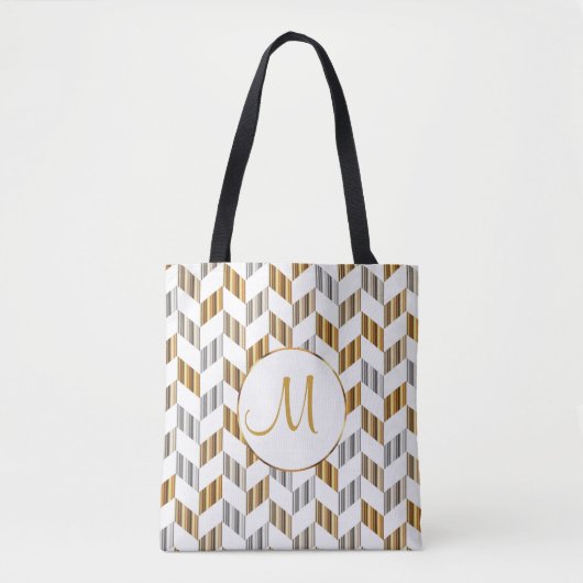 Gold-, White- en Silver Chevron-monogram Draagtas (Voorkant)