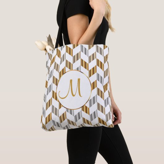 Gold-, White- en Silver Chevron-monogram Draagtas (Dichtbij)
