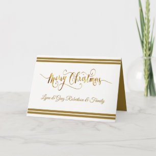 Gold+White, familienaam, prettige kerst Kaart