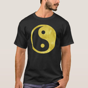 Gold White Faux Foil Metallic Yin Yang Taoism T-shirt