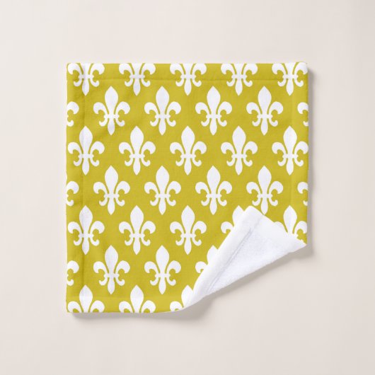 Gold White Fleur De Lis Pattern Monogram Bad Handdoek (Wasdoekje)