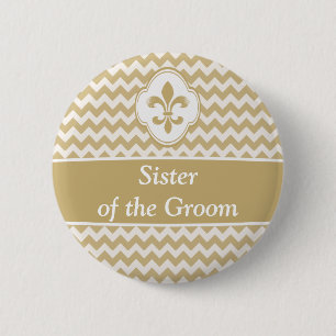 Gold White Fleur de Lis Wedding Party Buttonnen Ronde Button 5,7 Cm