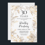 Gold White Floral 30th Birthday Party Invitation<br><div class="desc">Des roses et des feuilles élégants de la ligne d'or entourent les détails de votre 30e anniversaire.</div>