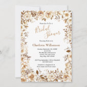 Gold White Floral Élégante Invitation de douche nu (Devant)