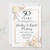 Gold White Floral Invitation du 50e anniversaire (Devant)