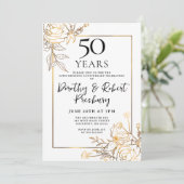 Gold White Floral Invitation du 50e anniversaire (Debout devant)