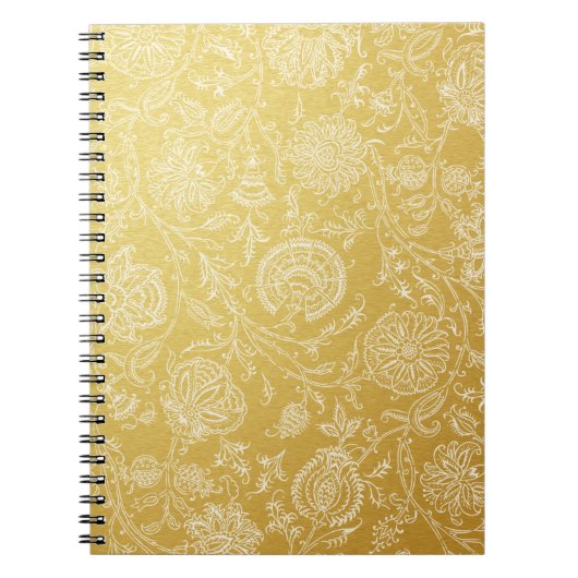 Gold & White Flower Pattern Notitieboek (Voorkant)